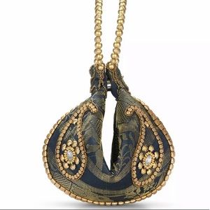 Navy Beaded Elephant Potli Fortune Cookie Bag